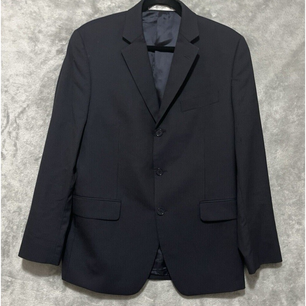 Calvin Klein Premium Mens Navy Pinstripe Merino Wool Blazer Jacket 40S Biella